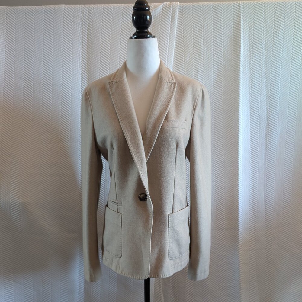 Massimo Dutti Wool Blend Blazer Beige Size 10 Soft Tailored Quiet Luxury Office